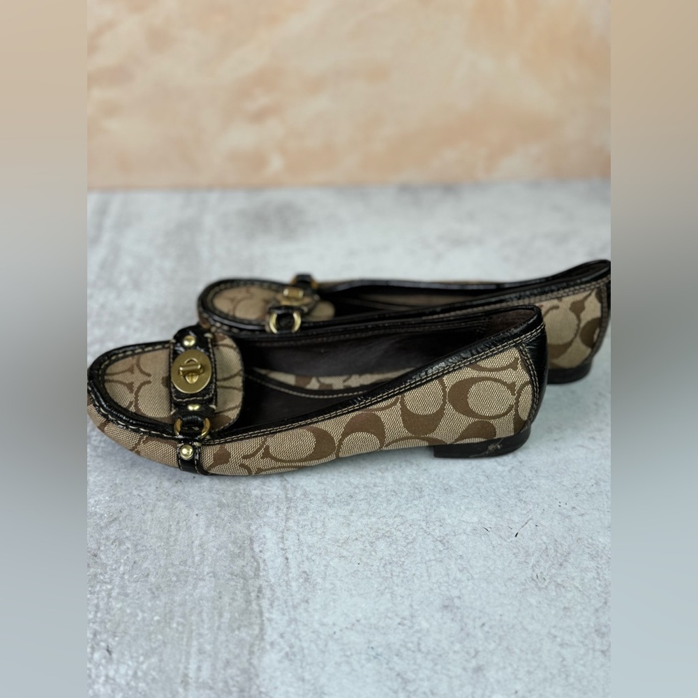 Coach Katrin Brown Signature Canvas Flat Loafer Shoe in Brown Tan